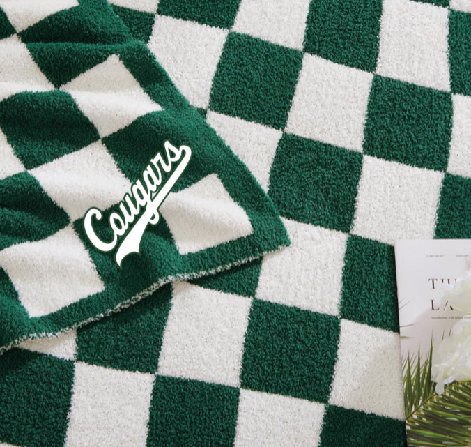 Embroidered Cougar's Checkered Blanket